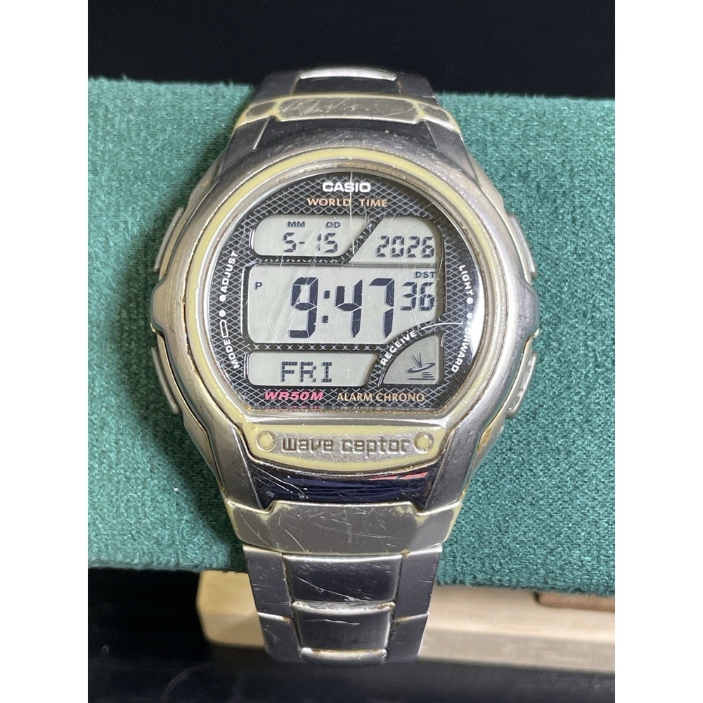 Casio Wave Ceptor Radio Controlled Digital Watch Alarm World Time New Battery